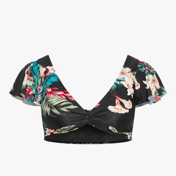 City Chic Tops - NWT-City Chic Black Floral Crop Top